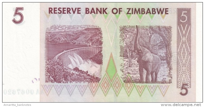 ZIMBABWE 5 DOLLARS 2007 P-66 UNC  [ZW157a] - Simbabwe