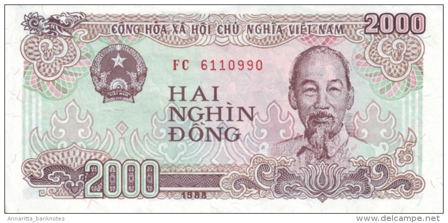 VIETNAM 2000 DONG 1988 (1989) P-107 UNC SMALL SERIAL # [ VN335a ] - Vietnam