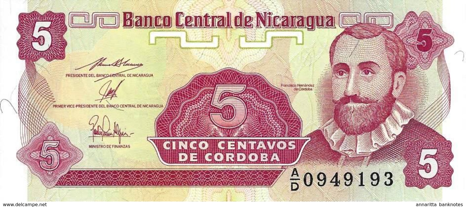 NICARAGUA 5 CENTAVOS ND (1990) P-168 UNC PREFIX A/D [NI462b] - Nicaragua