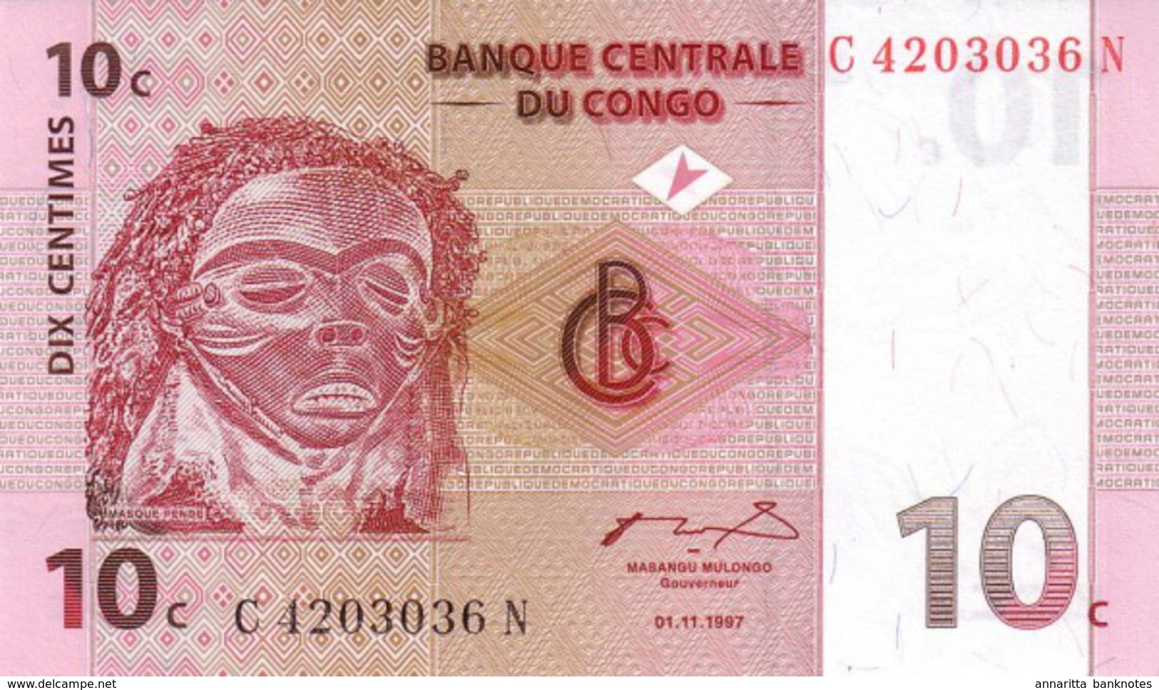 CONGO DEMOCRATIC REPUBLIC 10 CENTIMES 1997 P-82 UNC [ CD303a ] - Democratic Republic Of The Congo & Zaire