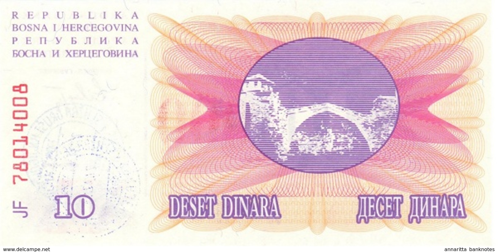 BOSNIA & HERZEGOVINA 10000 DINARA 24.12.1993 P-53h XF/AU HANDSTAMP, SARAJEVO [BA053d] - Bosnia And Herzegovina