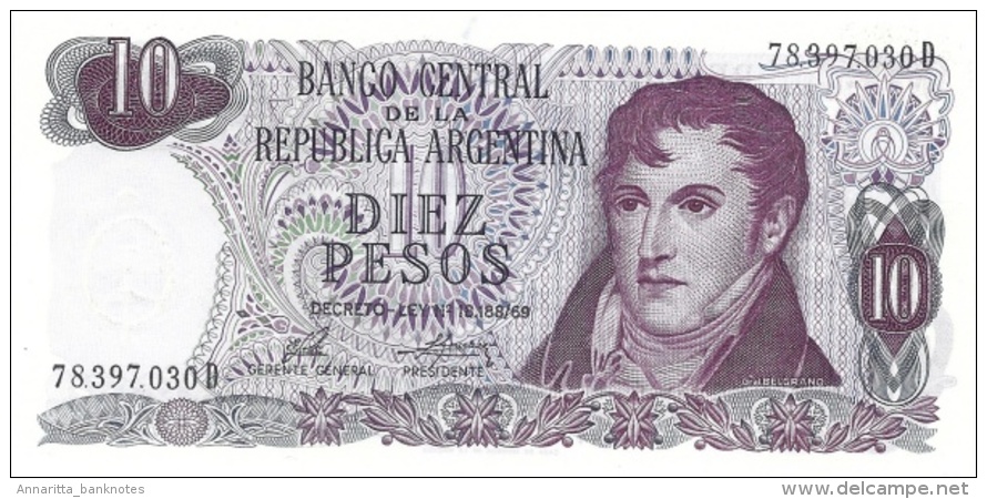 ARGENTINA 10 PESOS 1974 P-295a UNC SERIES D, SIGN: PORTA &  MONDELLI [ AR295a4 ] - Argentinië