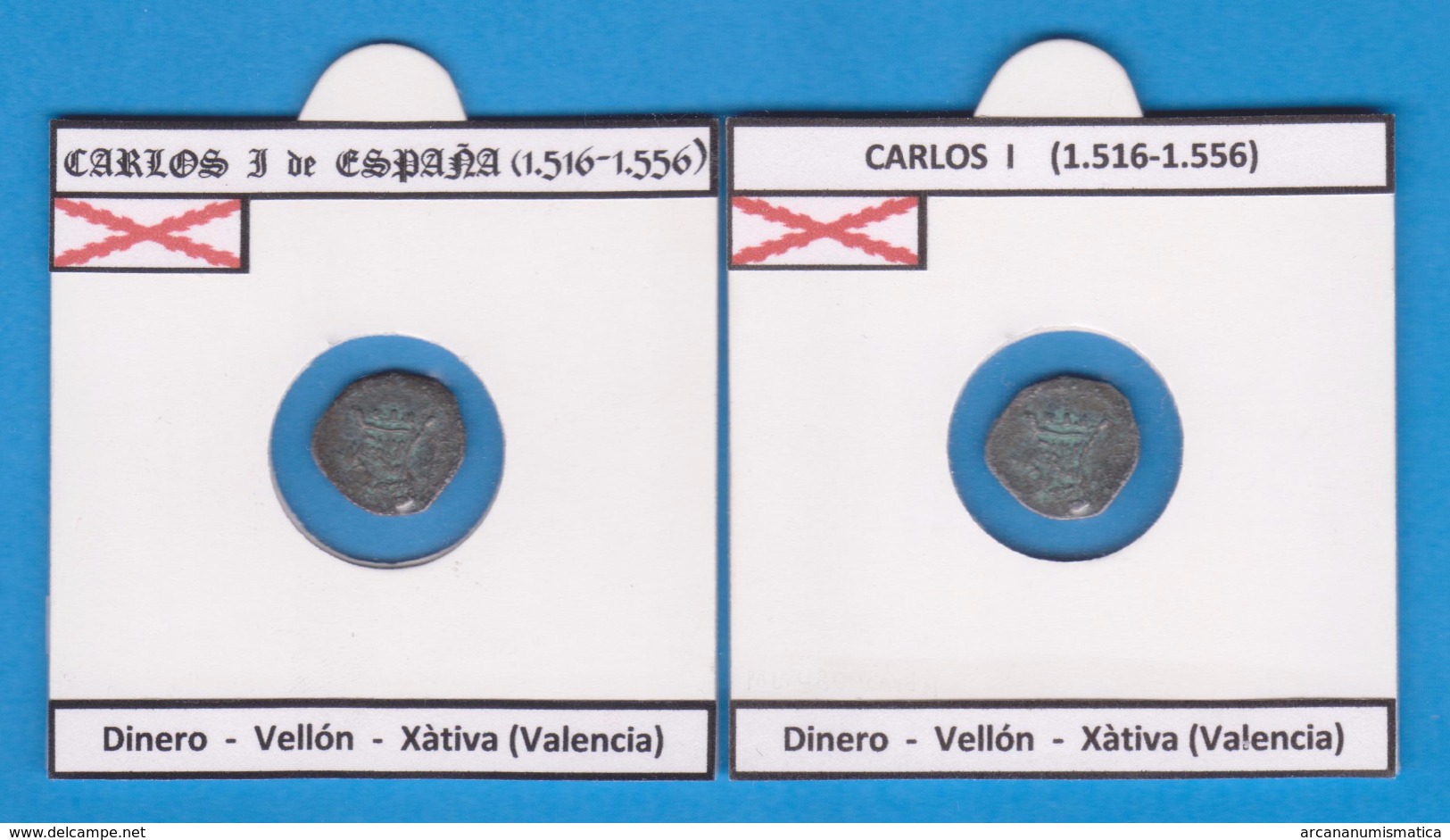 Carlos I Dinero Vellon XATIVA (VALENCIA) (Guerra De Germanias) Réplica  DL-11.370 - Fausses Monnaies