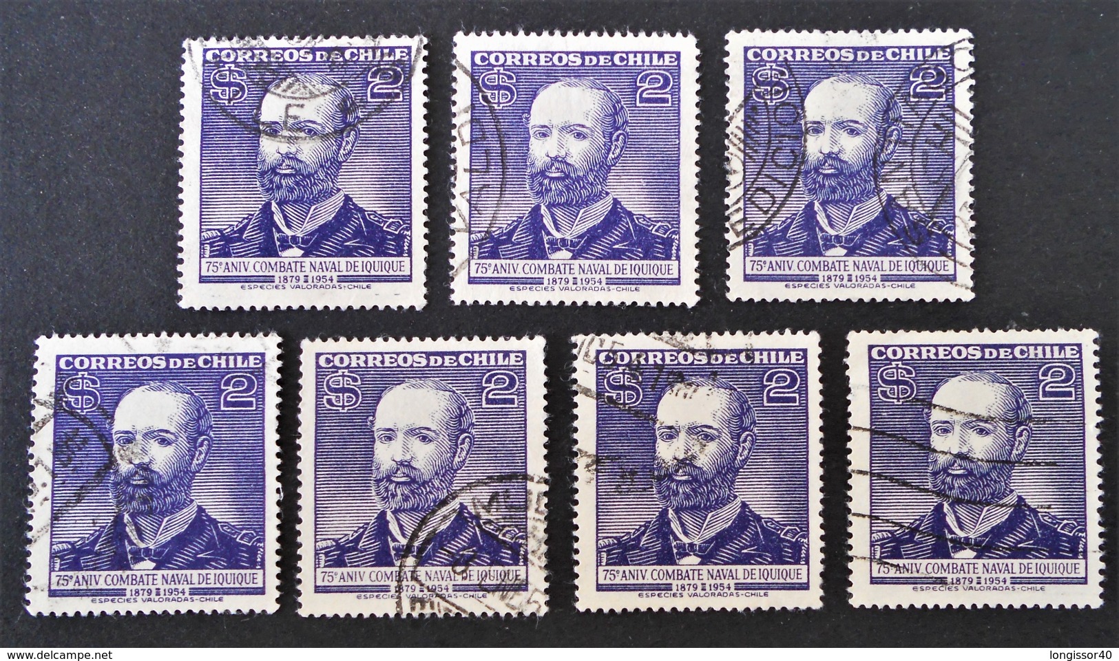 CAPITAINE ARTURO PRAT 1954 - OBLITERES - YT 249 - MI 495 - VARIETES D'OBLITERATIONS - Chile