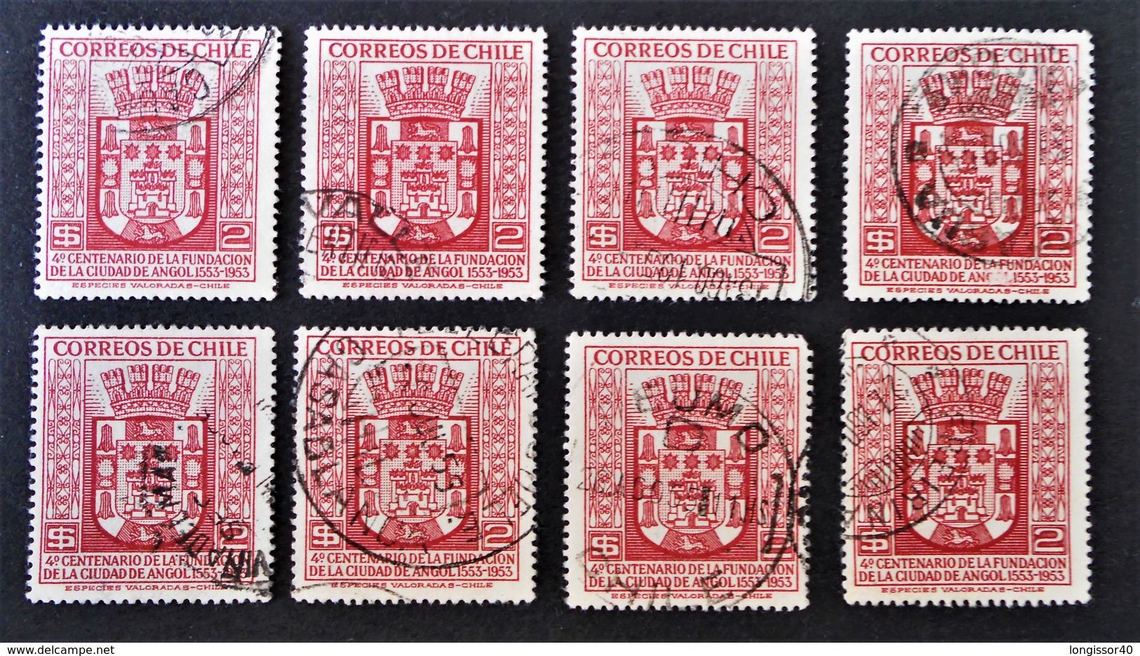 VILLE D'ANGOL 1954 - OBLITERES - YT 246 - MI 490 - VARIETES D'OBLITERATIONS - Chile