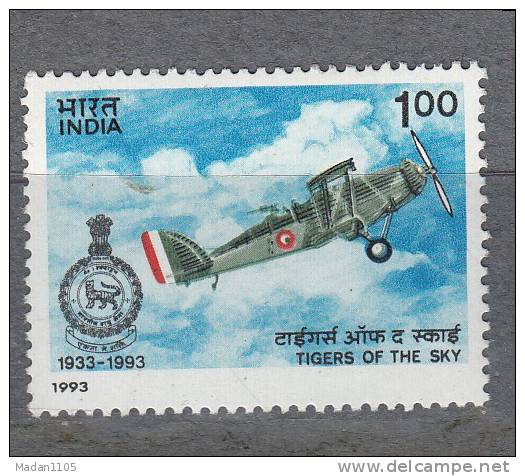 INDIA, 1993, Diamond Jubilee Of No 1 Squadron, Tigers In The Sky, Indian Air Force,  MNH, (**) - Ungebraucht