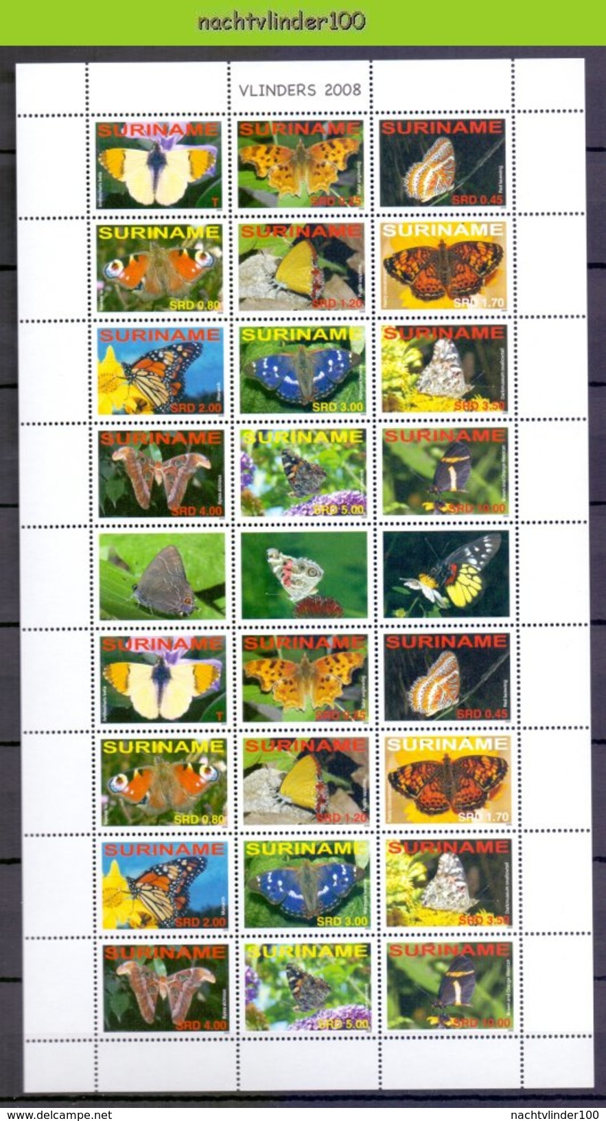 Ndr1499VBPc FAUNA VLINDERS BUTTERFLIES SCHMETTERLINGE MARIPOSAS PAPILLONS SURINAME 2008 PF/MNH - Vlinders