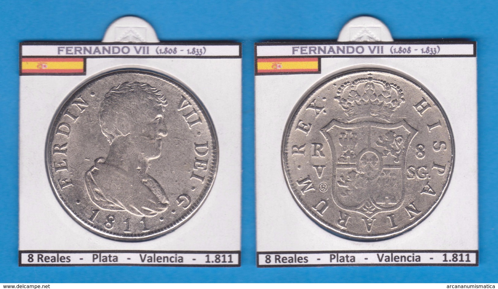 FERNANDO VII 1.808-1.833 8 Reales Plata Valencia 1.811 Réplica  DL-11.371 - Monedas Falsas
