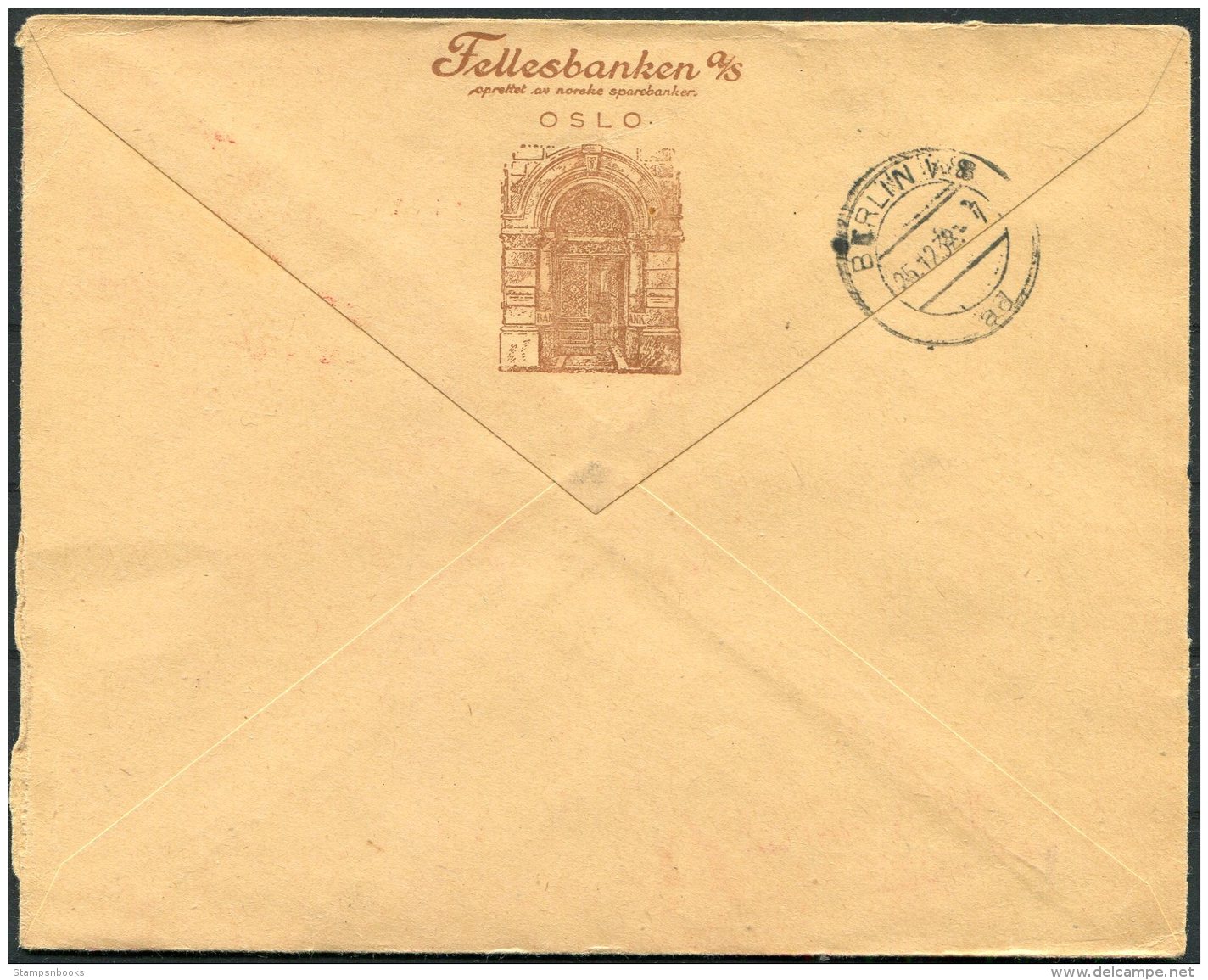 1932 Norway Oslo Tellesbanken Franking Machine Illustrated Cover - Deutsche Bank, Berlin, Germany - Covers & Documents