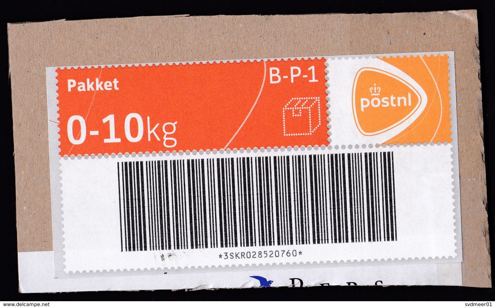 Netherlands: Parcel Stamp Label B-P-1 On Fragment Of Parcel (cut-out), 2010s, PostNL Logo (traces Of Use) - Lettres & Documents