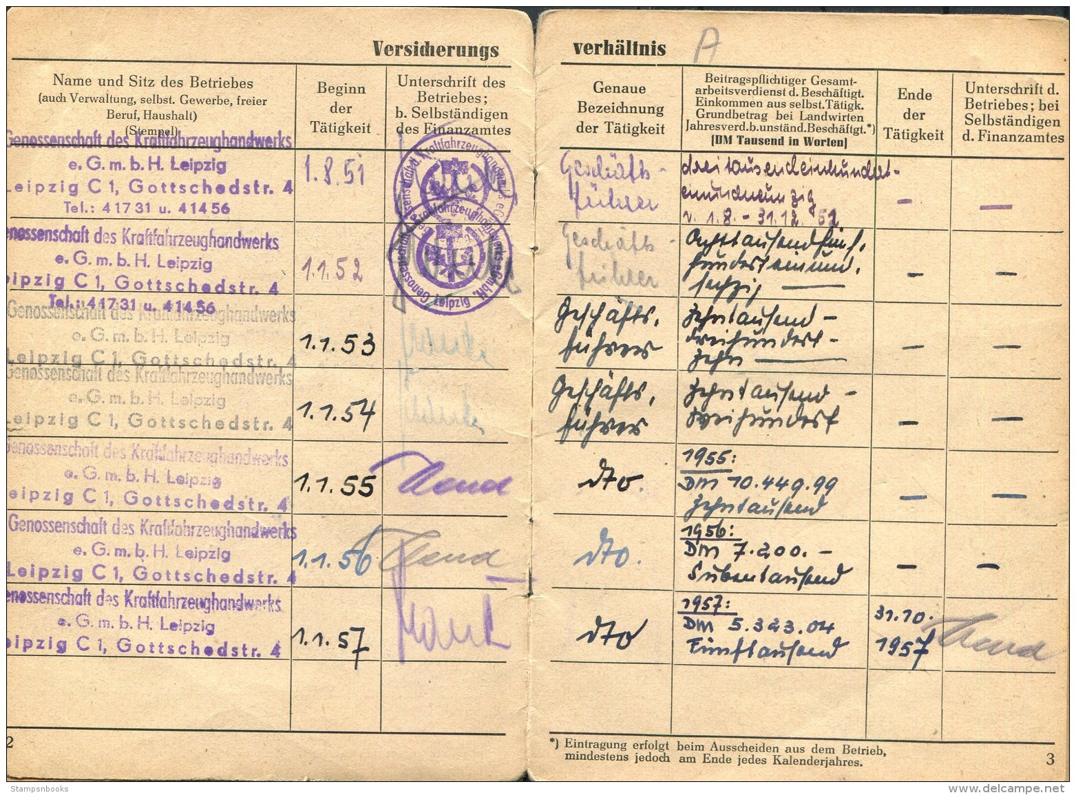1952 Germany DDR Leipzig Socialversicherung Versicherungs-Ausweis - Historical Documents