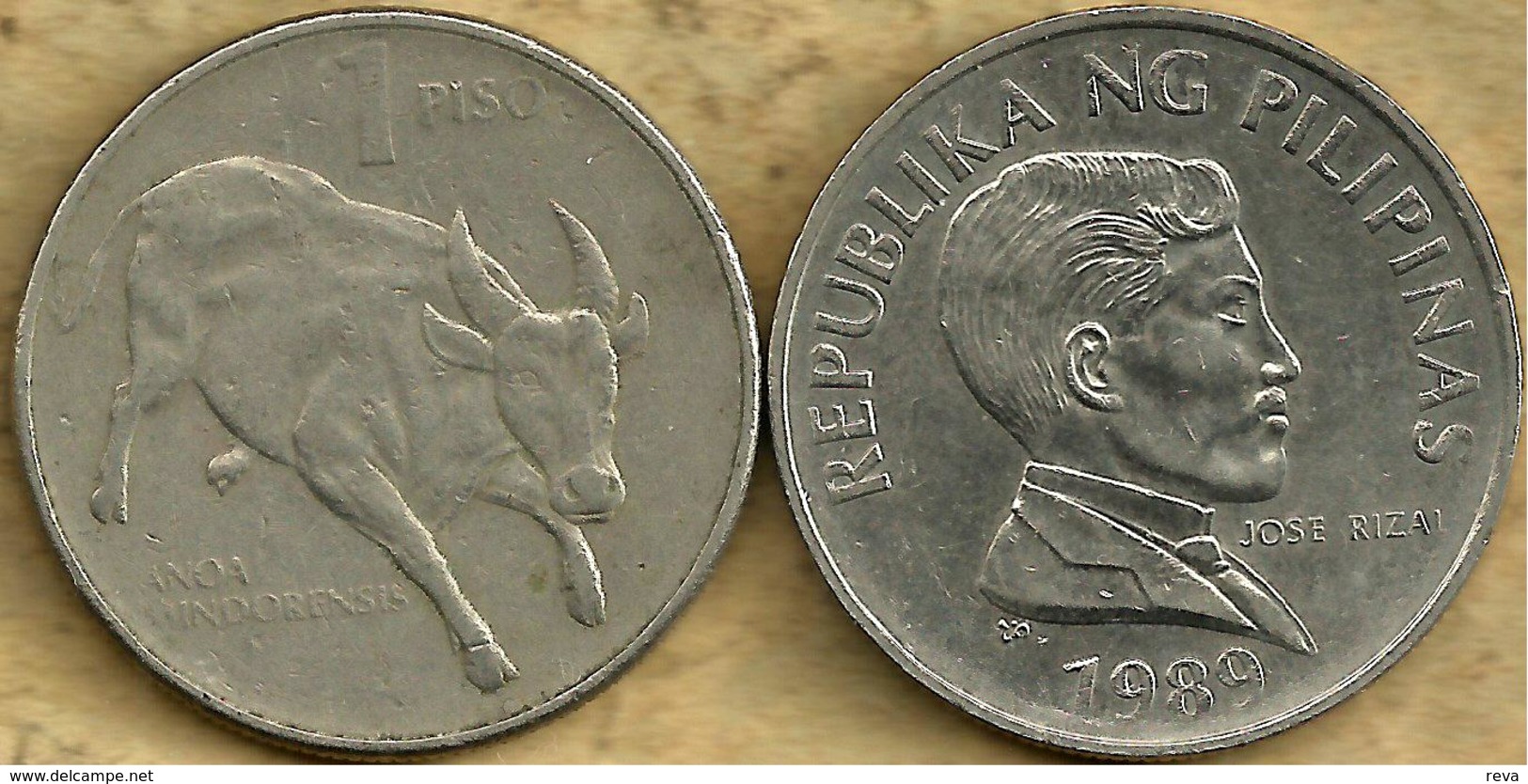 PHILIPPINES 1 PISO CARIBOU ANIMAL FRONT MAN HEAD BACK 1989 VF+ KM? READ DESCRIPTION CAREFULLY!! - Philippines
