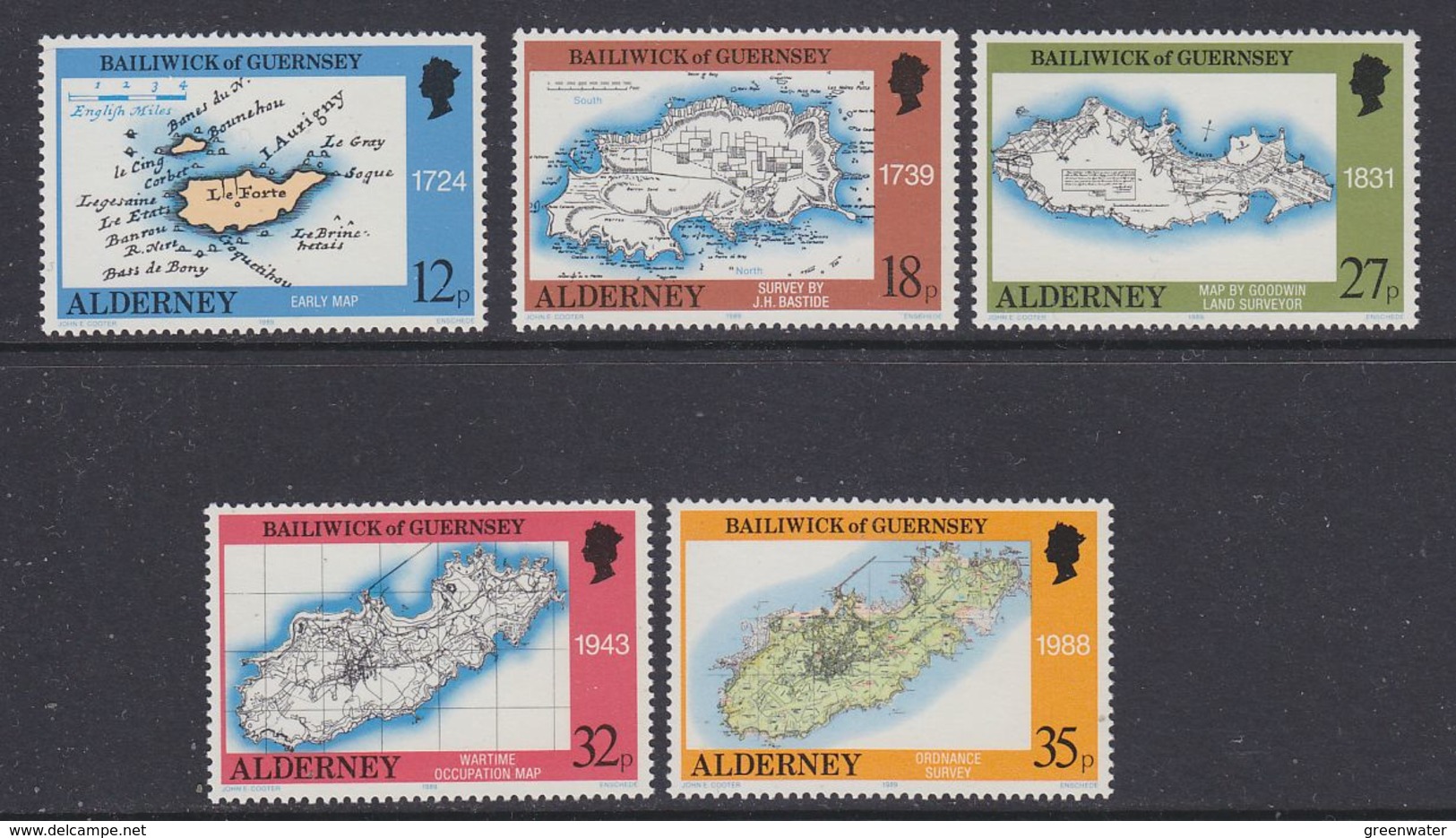 Alderney 1989 Old Maps 5v ** Mnh (35579) - Alderney