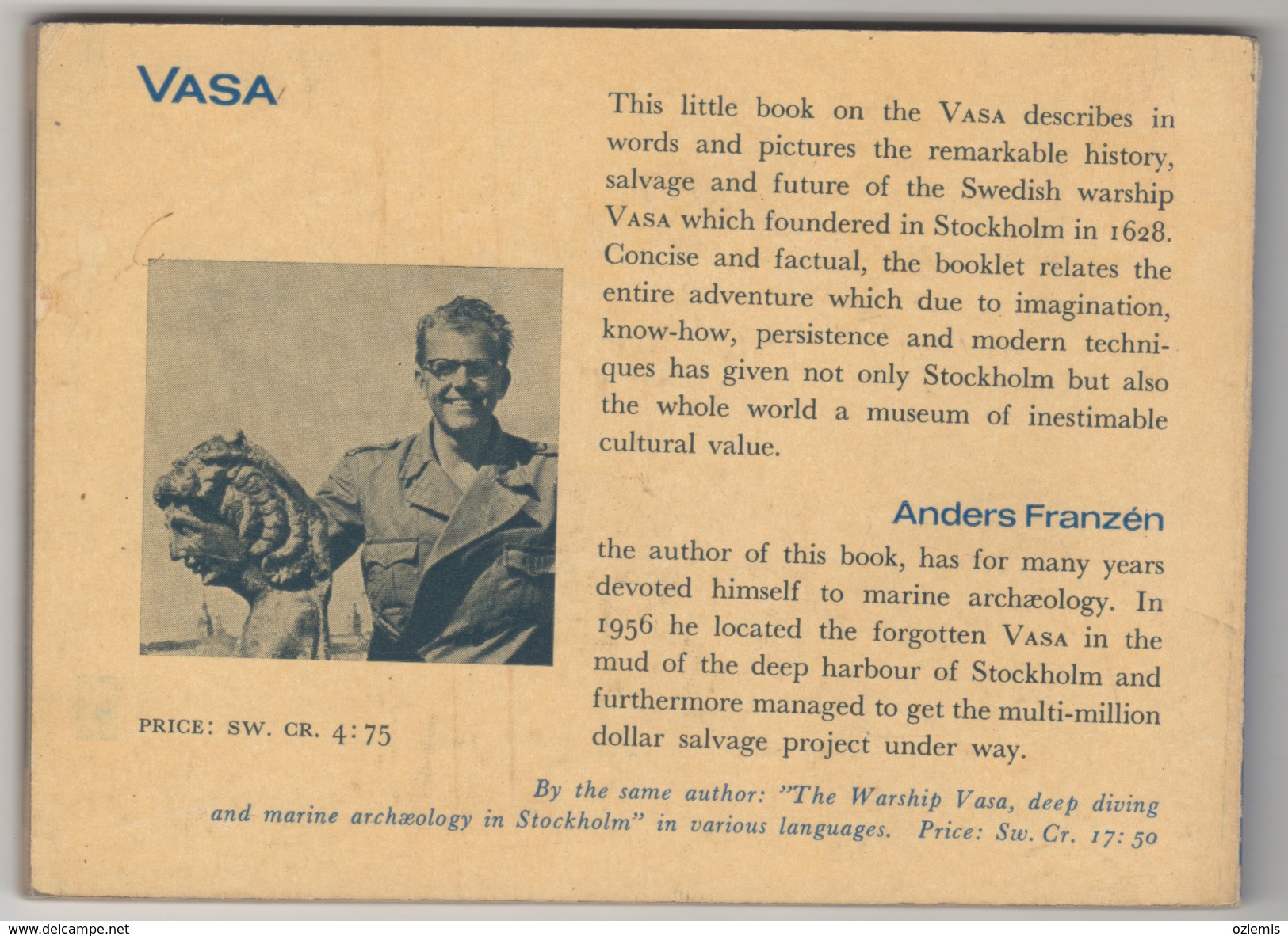 THE BRIEF STORY OF A SWEDISH WARSHIP FROM 1628 VASA 1962 ANDERS FRANZEN - Skandinavische Sprachen