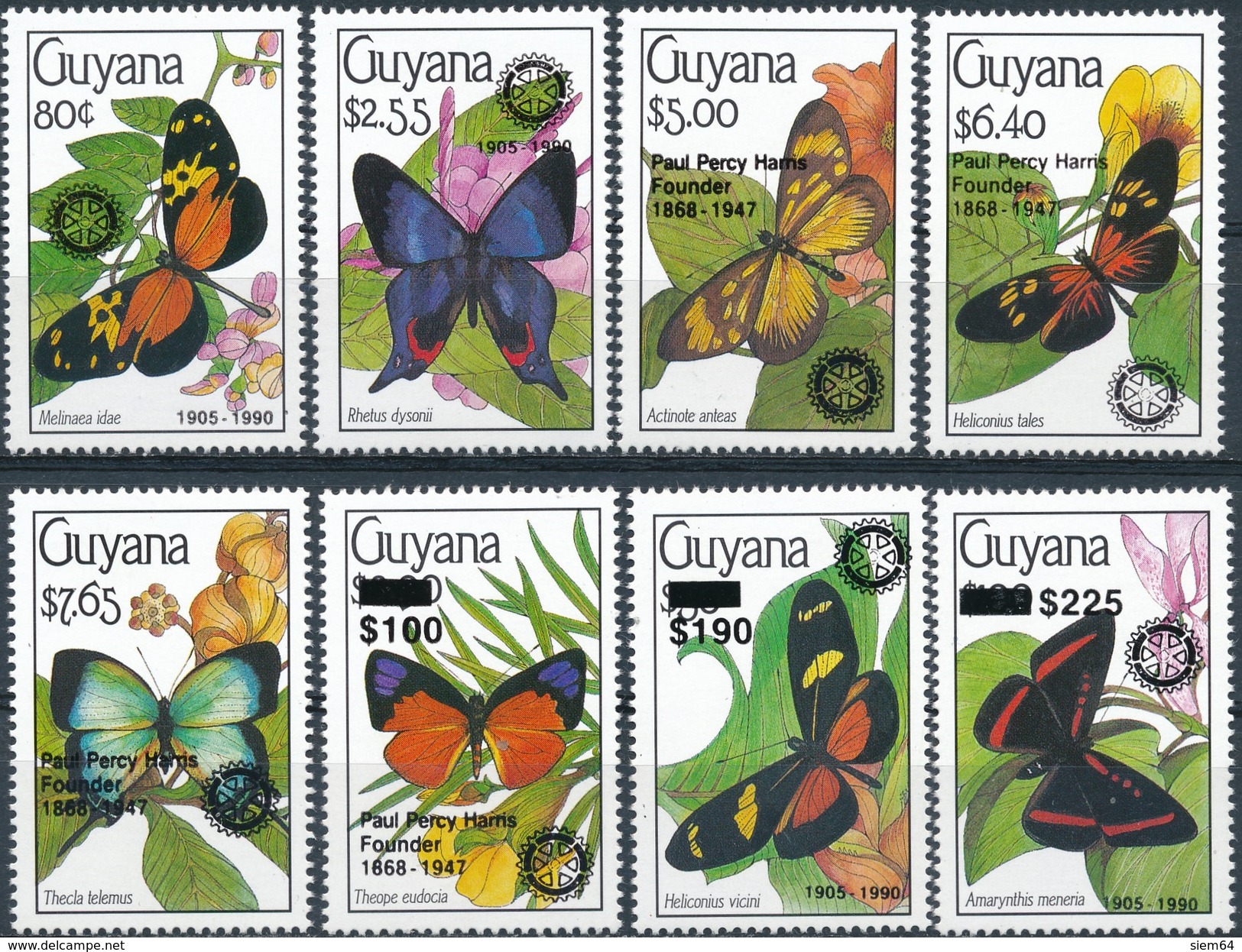 Guyana  Butterflies (opdruk Rotary) - Vlinders