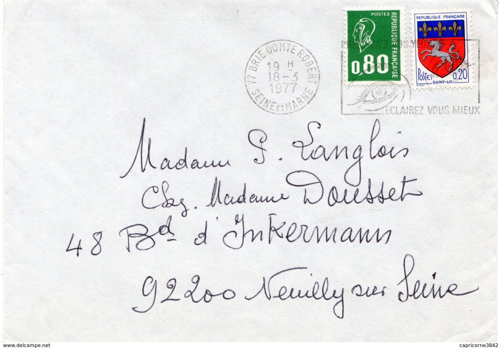 1977 - Lettre Pour Neuilly - Tp 0,80 Bequet (n°1891) + St Lo (1510c) - 1971-1976 Marianne Of Béquet