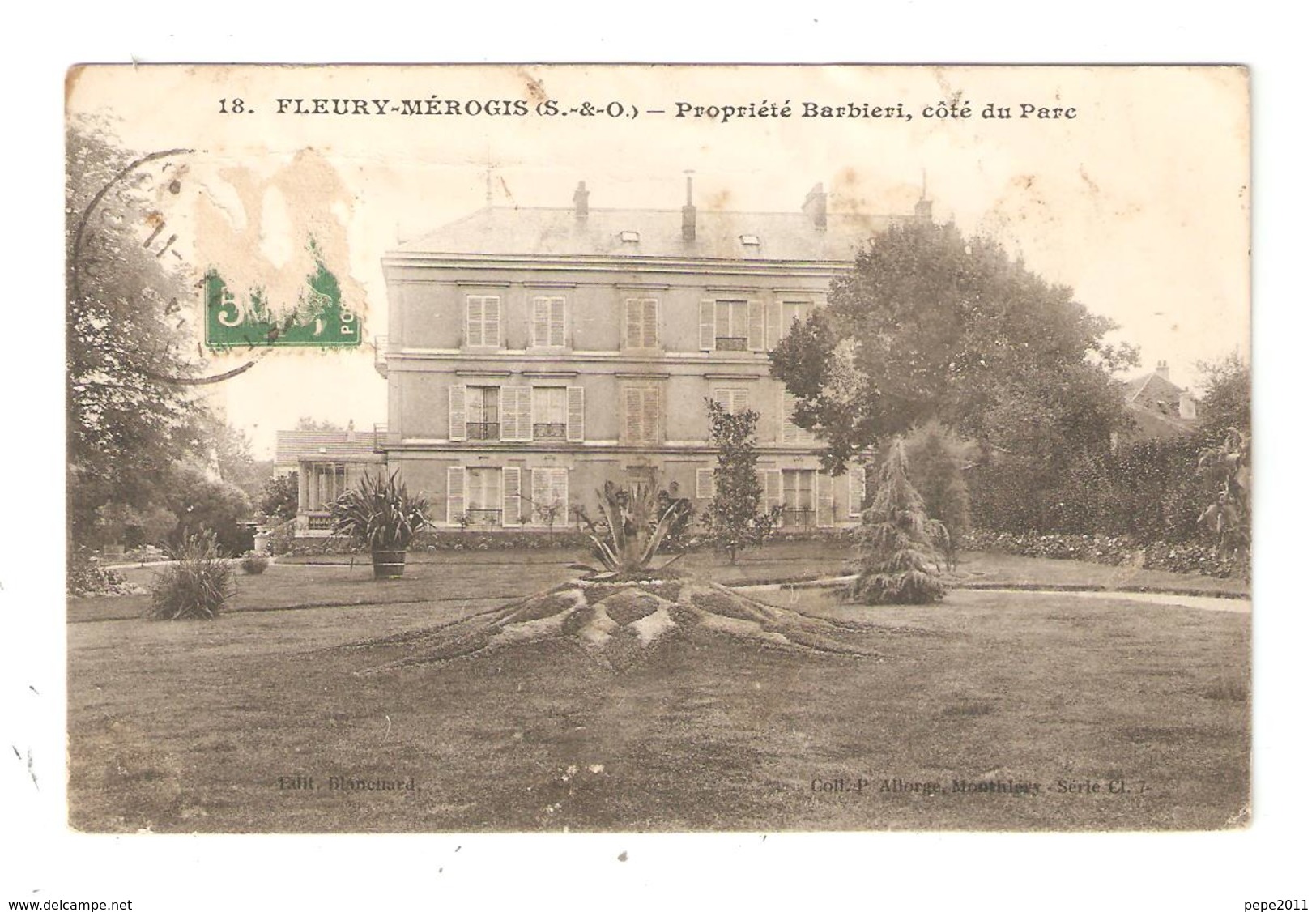 CPA 91 FLEURY MEROGIS Propriété Barbieri Côté Du Parc 1913 Vue Peu Commune - Fleury Merogis