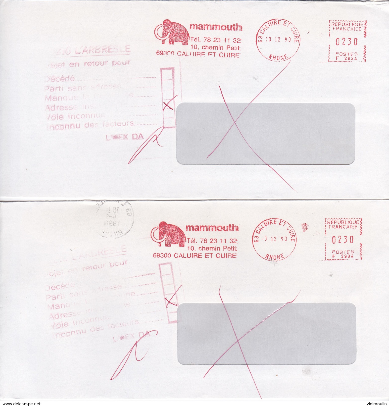 OBJET EN RETOUR POUR DIFFERENTES RAISONS RETOUR A L'ENVOYEUR ANNOTATIONS DU FACTEUR LOT DE 2 ENVELOPPES - 1961-....