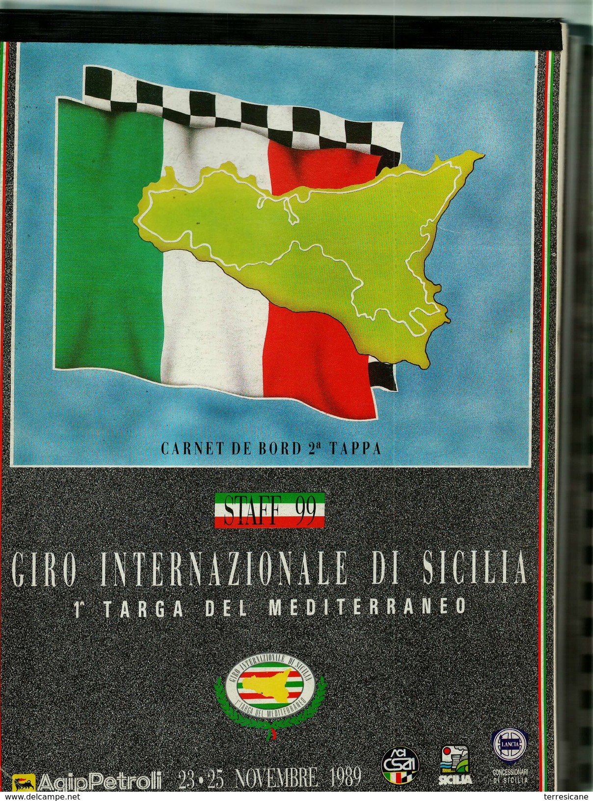 GIRO INTERNAZIONALE DI SICILIA 1^ TARGA DEL MEDITERRANEO 1989 CARNET DE BORD 2^ TAPPA RRR - Automovilismo - F1