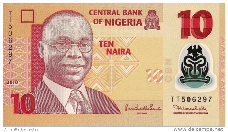 NIGERIA 10 NAIRA 2010 P-39 UNC 6 DIGIT SER. SIGN. 18.  [ NG235d ] - Nigeria