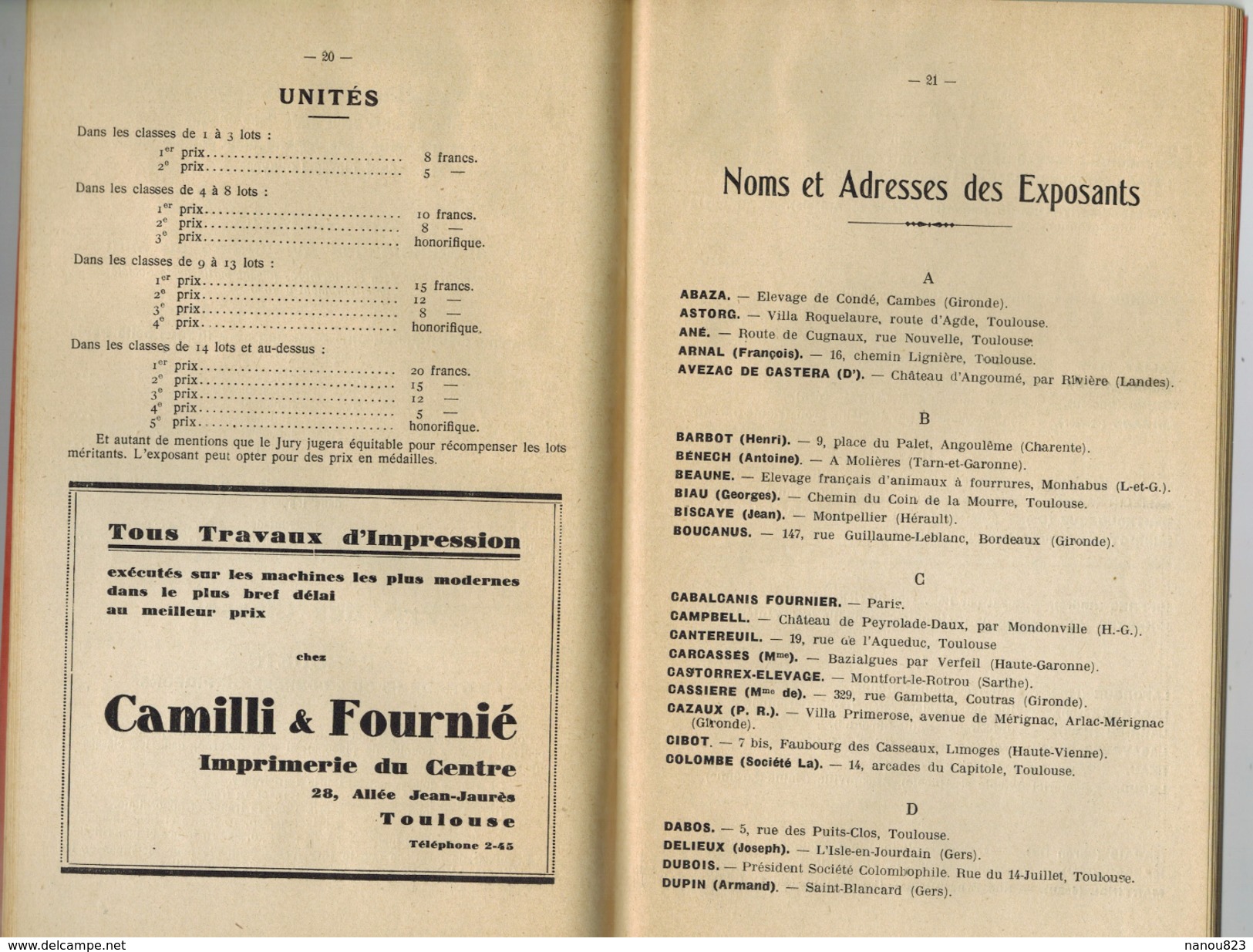 1929 FOIRE De TOULOUSE Exposition Internationale d'Aviculture Midi Oie Caussade Le Lude Volailles Pigeons Canards Lapins