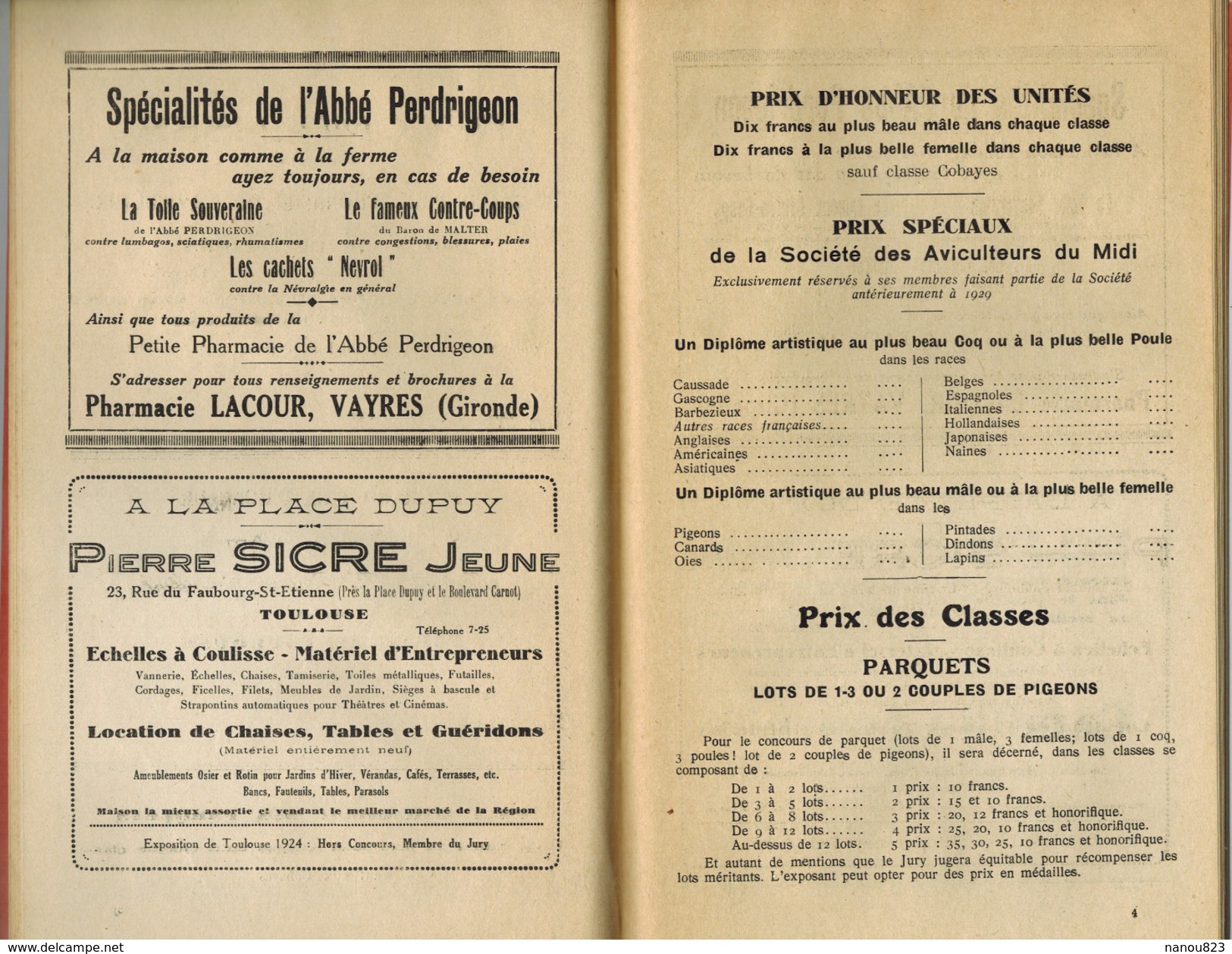 1929 FOIRE De TOULOUSE Exposition Internationale d'Aviculture Midi Oie Caussade Le Lude Volailles Pigeons Canards Lapins