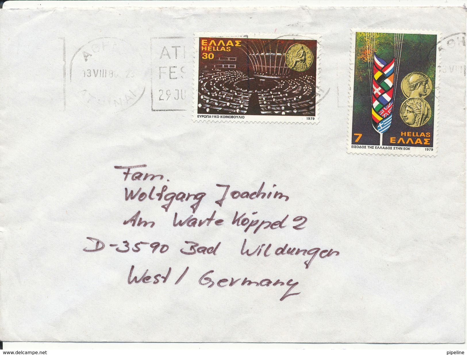 Greece Cover Sent To Germany 1980 Topic Stamps - Covers & Documents