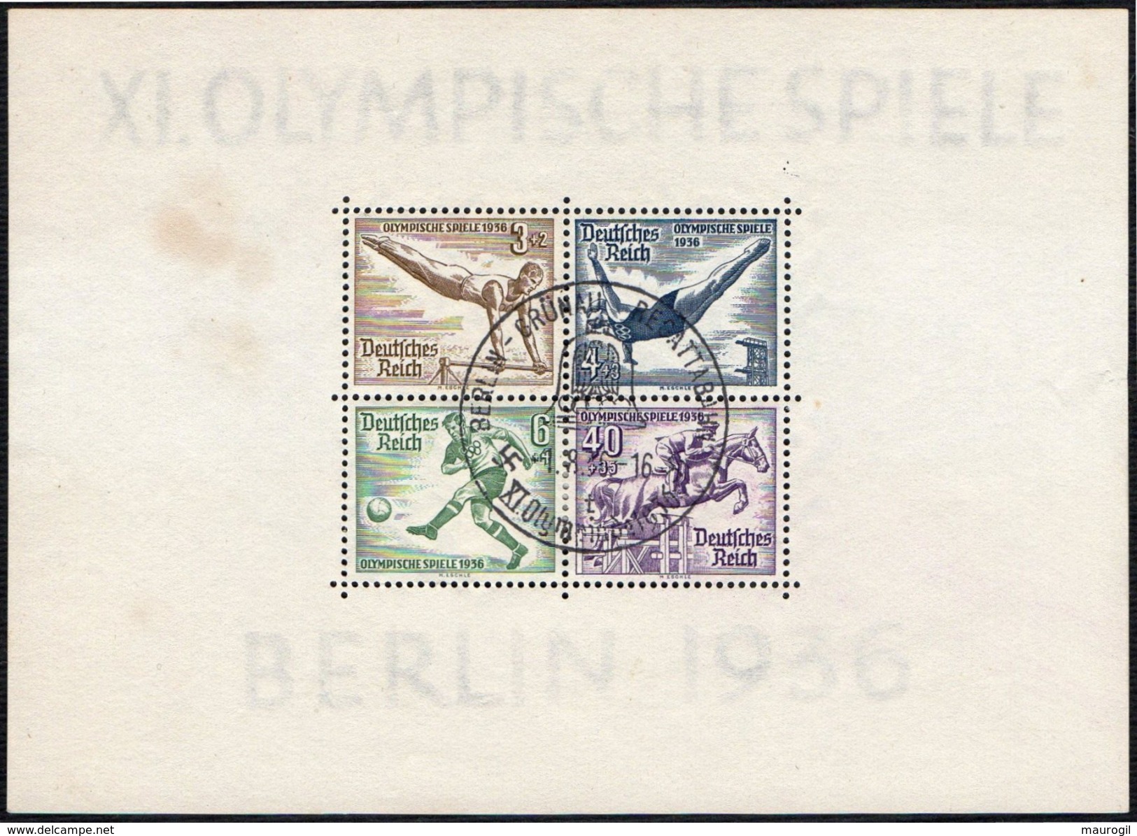 GERMANY BERLIN-GRUNAU REGATTABAHN 1/8/36 - OLYMPIC GAMES BERLIN 1936 - SOUVENIR SHEET - FOOTBALL / GYMNASTICS / DIVING - Sommer 1936: Berlin