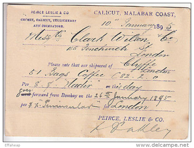 India: UPU One Anna Printed Postcard, Calicut To London, 10 January 1895 - Other & Unclassified