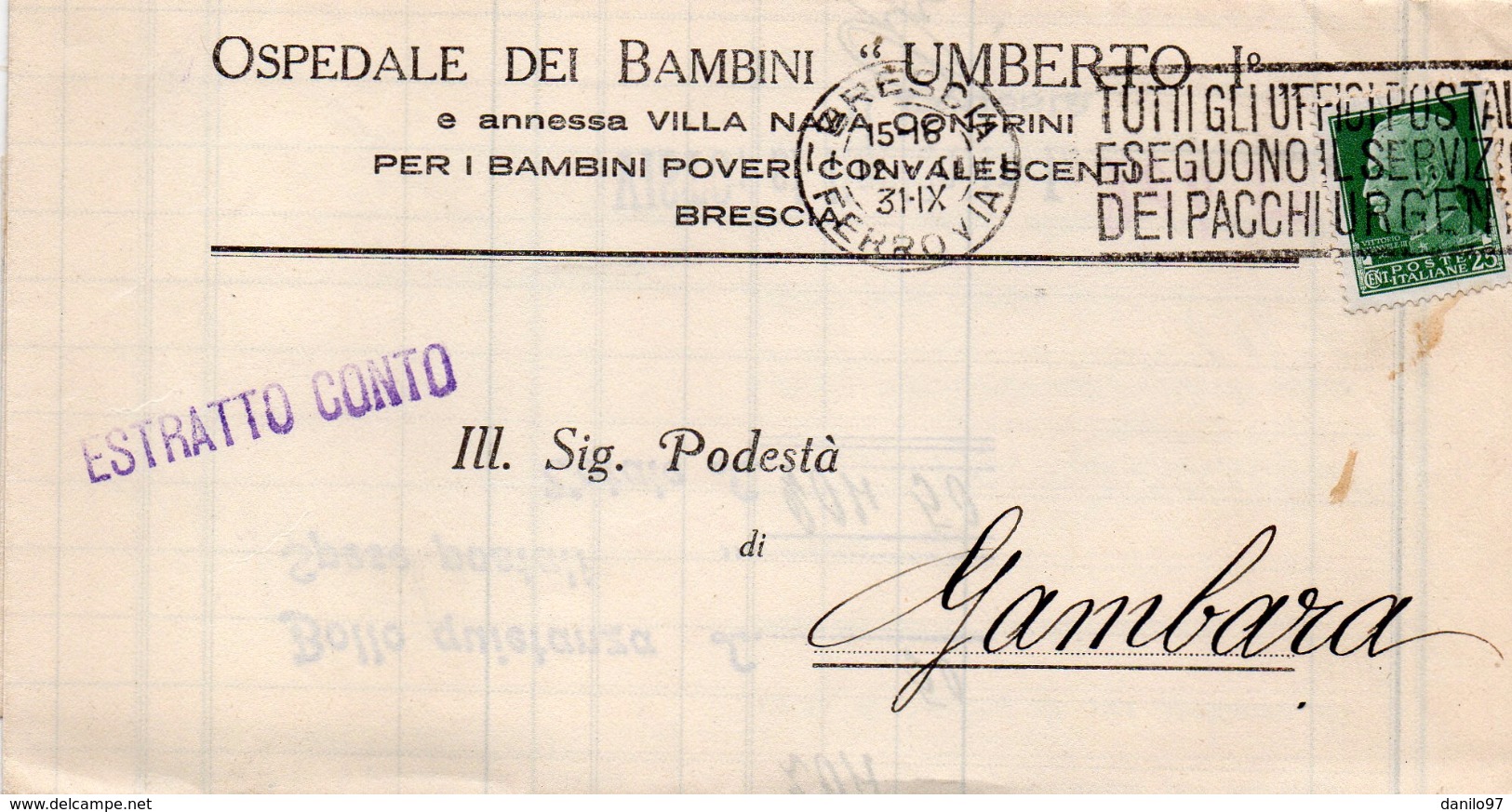 1931 LETTERA CON ANNULLO BRESCIA + TARGHETTA - Poststempel