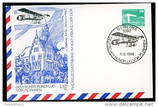 75 Years ROUND FLIGHT JOHANNISTHAL Berlin 1986 East German STO Postal Card PP18 B2/004a  NGK 5,00 € - Flugzeuge