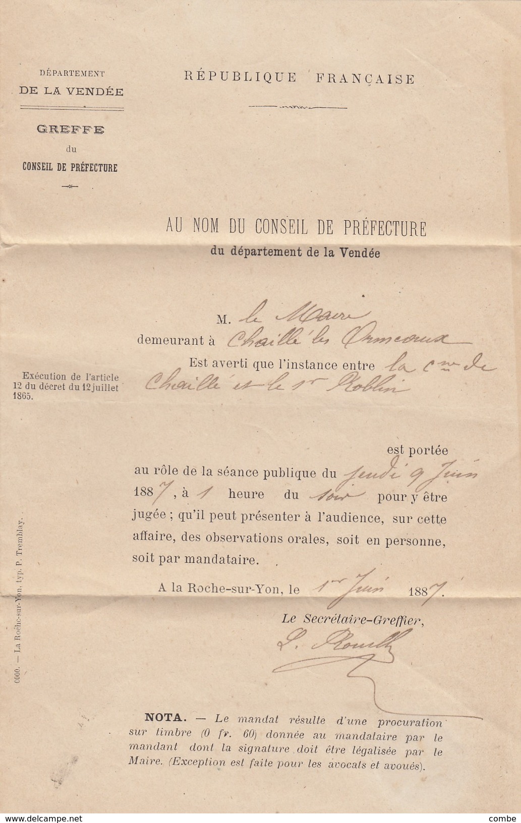 4 LETTRES. VENDEE LA-ROCHE-SUR-YON. PROCUREUR REPUBLIQUE. COUR D'ASSISES. PREFECTURE.  1881 à 1894  /  529