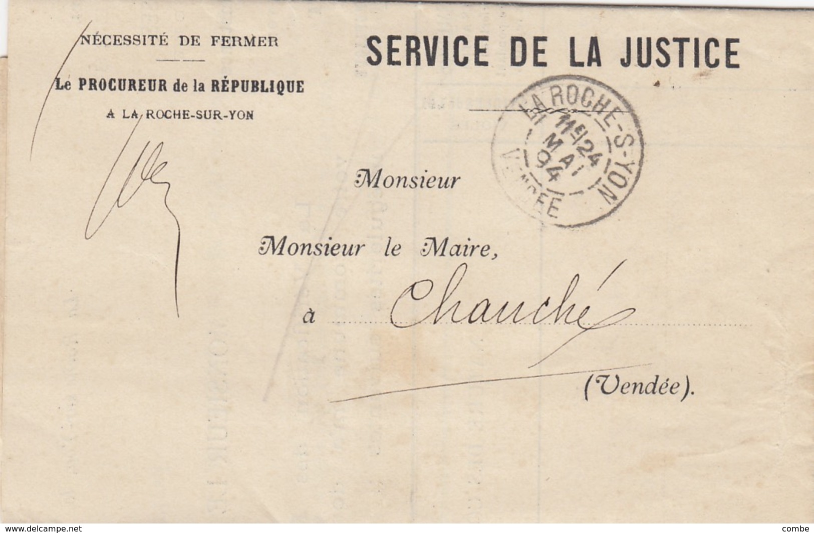 4 LETTRES. VENDEE LA-ROCHE-SUR-YON. PROCUREUR REPUBLIQUE. COUR D'ASSISES. PREFECTURE.  1881 à 1894  /  529