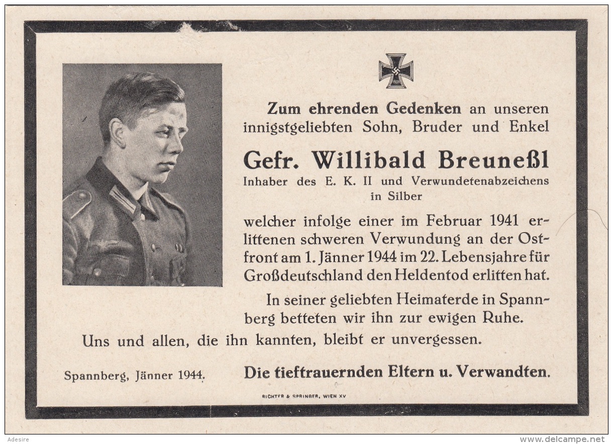 Andenken Eines Gefreiten Der An Der Ostfront 1944 An Einer Schweren Verwundung Gestorben Ist - 1939-45