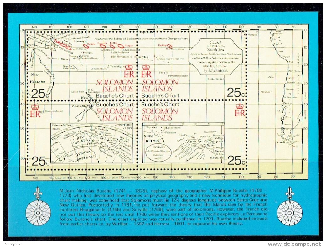 1981 Ancient Maps Of The Solomon Islands  Souvenir Sheet Of 4 Different ** - Salomon (Iles 1978-...)
