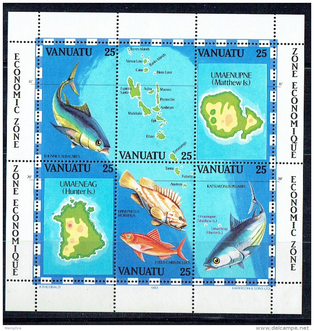 1983  Vanuatu Economic Zone Fishes, Map Of The Islands  Souvenir Sheet Of 6 Different ** - Vanuatu (1980-...)