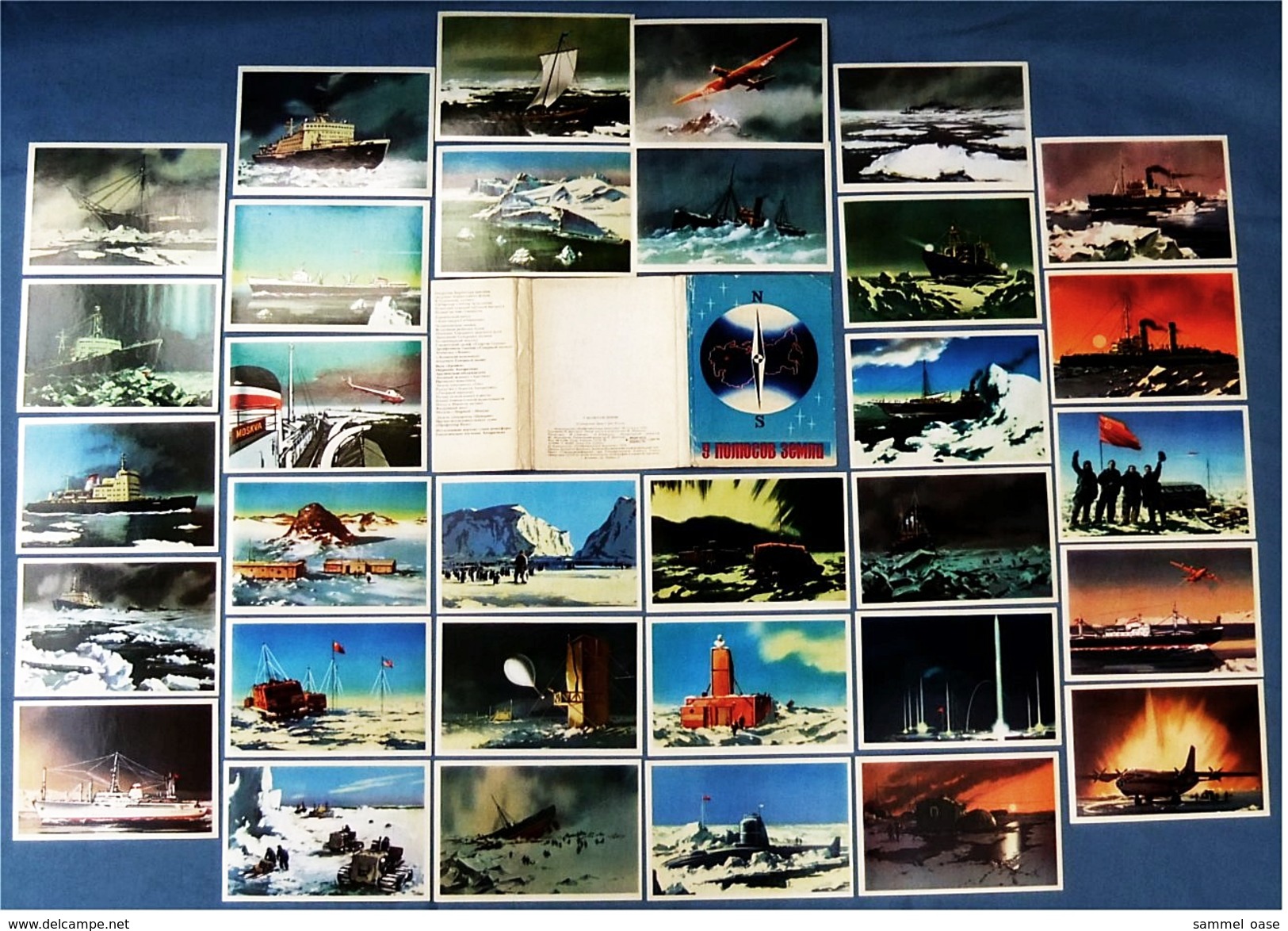 30 russische Bilder-Karten von der Arktis / Antarktis  -  Mit Schiffen, Flugzeugen  -  Von 1976