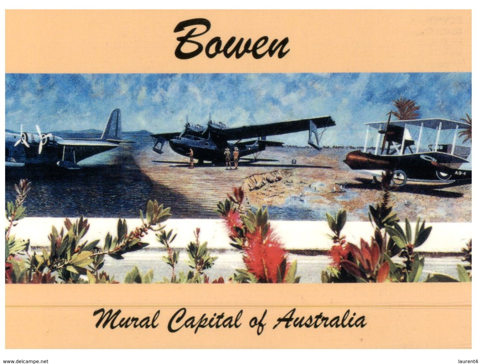 (488) Australia - QLD - Bowen (with Aircraft Mural) + Stamp A Back - Great Barrier Reef