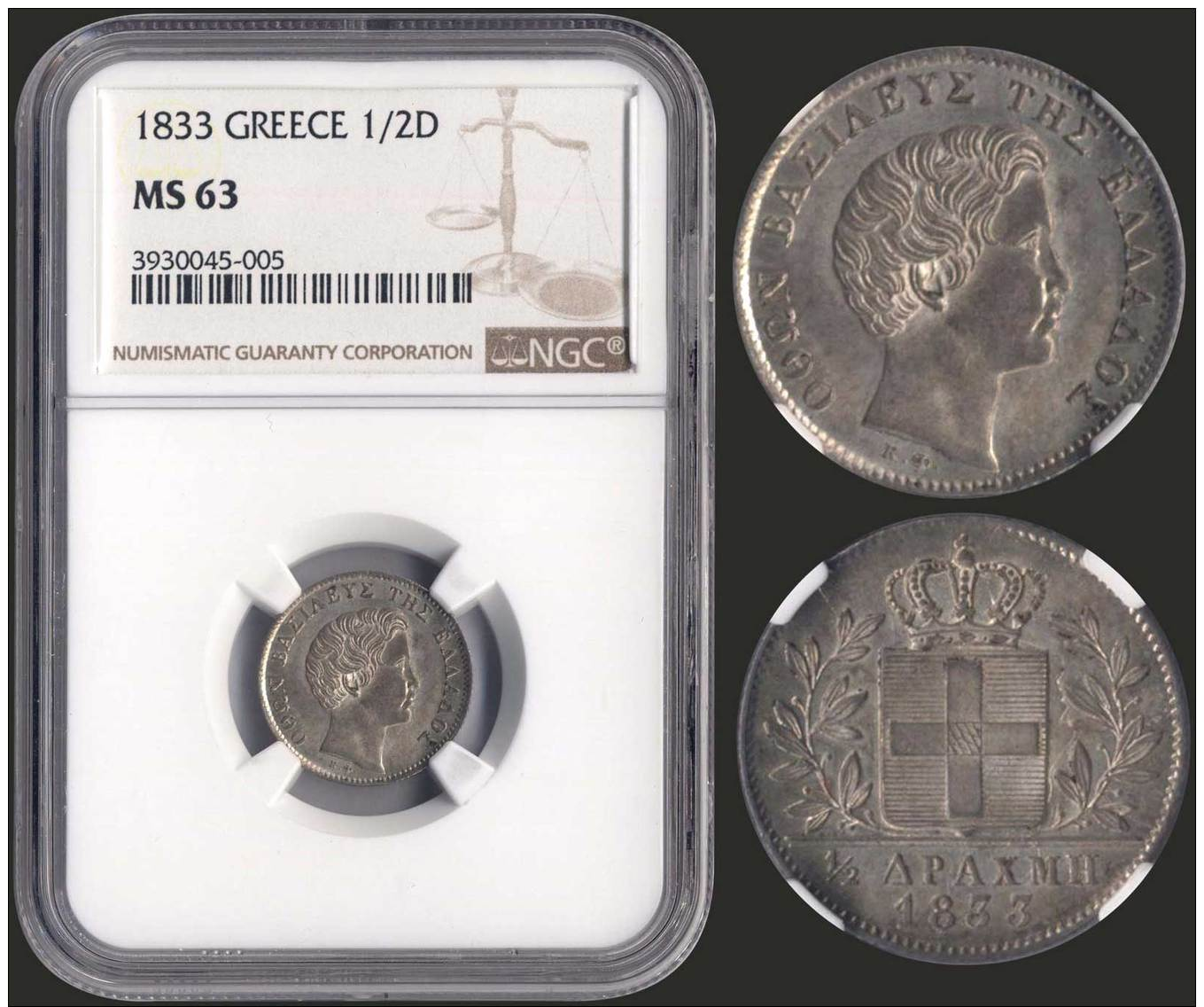 MS63 1/2 Drx (1833) (type I) In Silver With "&Omicron;&Theta;&Omega;&Nu;... - Zonder Classificatie