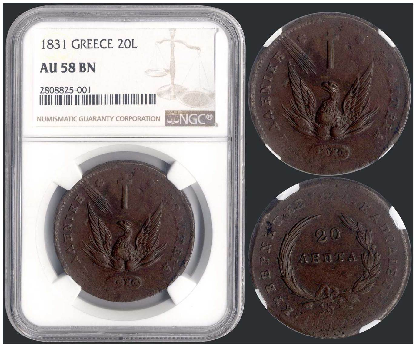 AU58 20 Lepta (1831) In Copper With "Phoenix". Variety "481-E.f" By Peter Chase. Inside Slab By NGC "AU 58".... - Zonder Classificatie