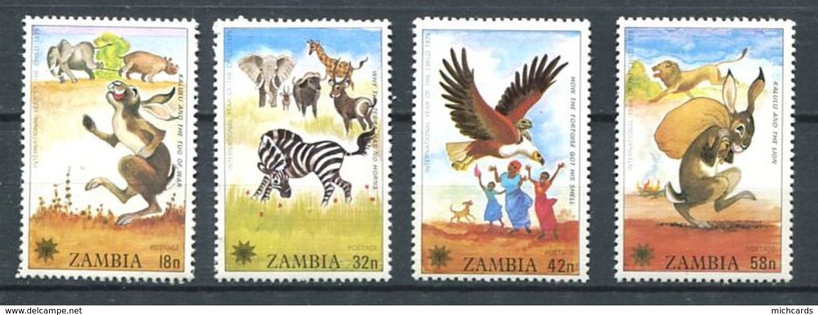 197 ZAMBIE 1979 - Yvert 193/96 - Lapin Zebre Rapace Lievre - Neuf ** (MNH) Sans Trace De Charniere - Zambie (1965-...)