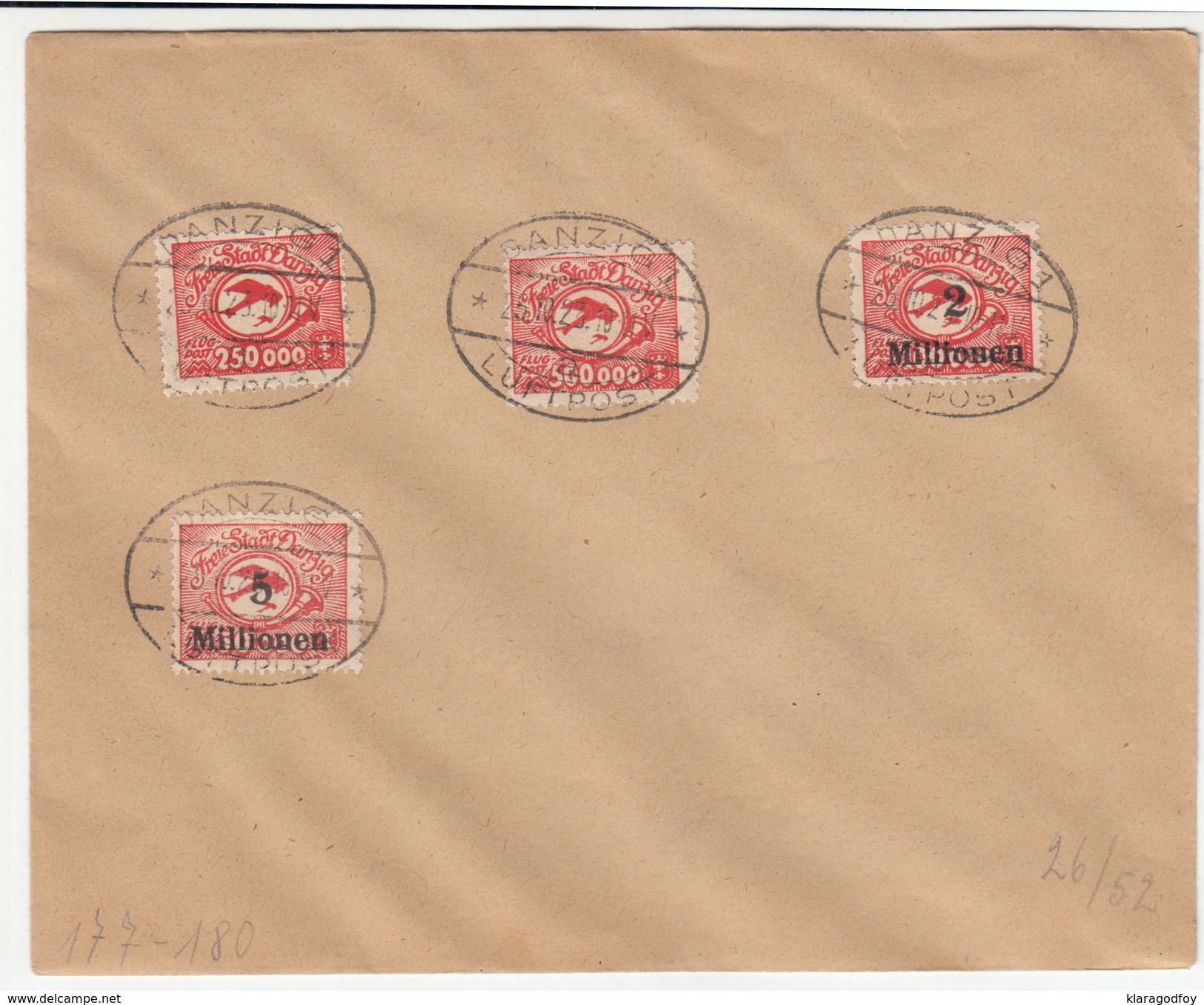 Danzig 1923 Air Mail Stamps Postmarked On Letter Cover B170510 - Autres & Non Classés