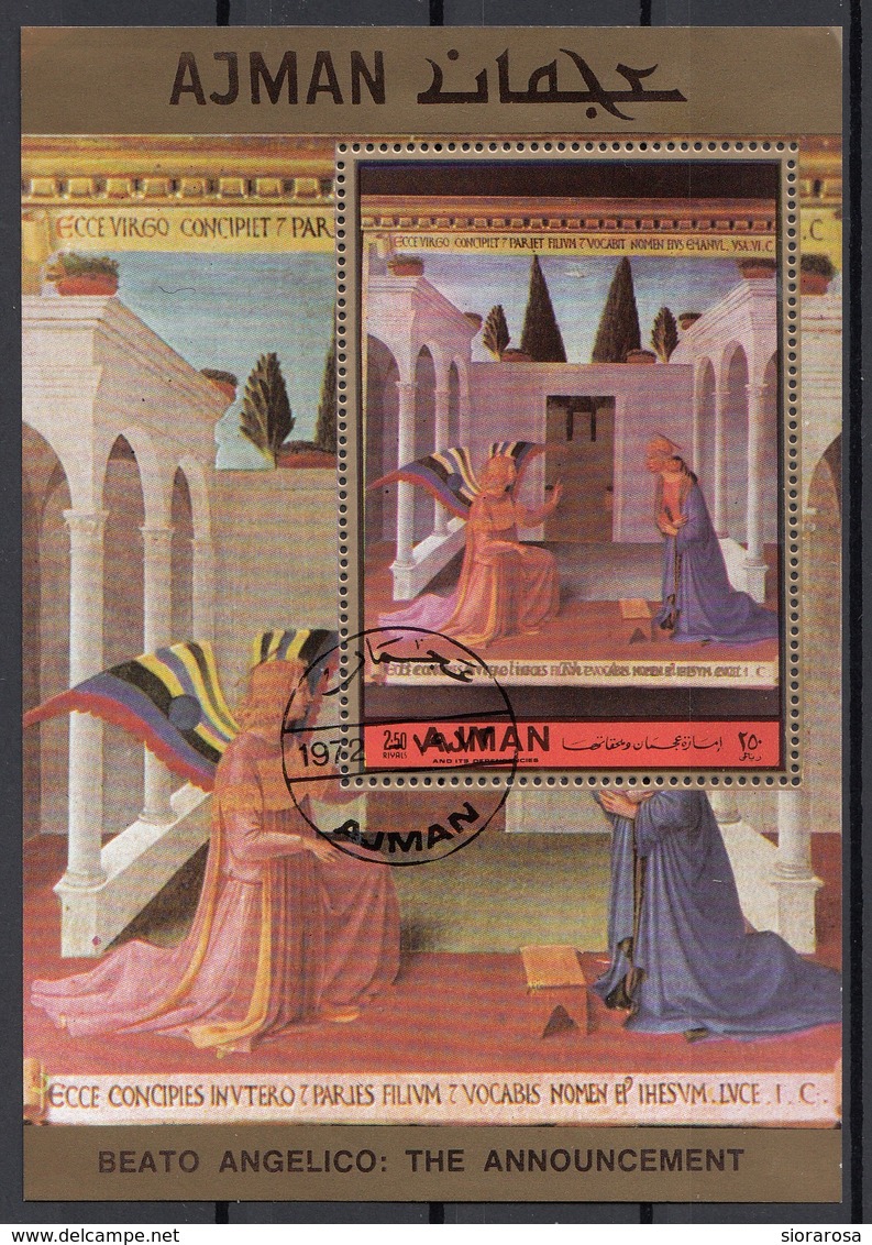 Ajman 1972 Bf. 474A "L ' Annunciazione" Quadro Dipinto Da Beato Angelico Sheet Perf. CTO Paintings Tableaux - Quadri