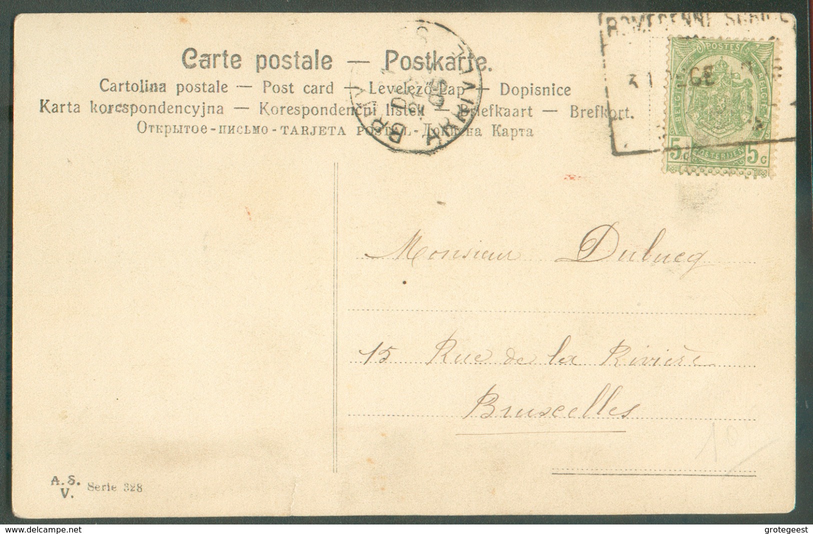 CV Affranchie 5 C. Obl.  Griffe Ferroviaire De ROMEDENNE SURICE Vers Bruxelles . - 11776 - Sello Lineal