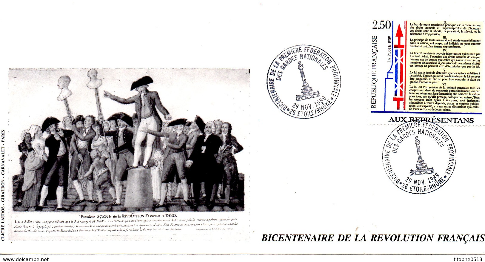 FRANCE. N°2603 De 1989 Sur Enveloppe Commémorative. Fédération Provinciale Des Gardes Nationales. - Revolución Francesa
