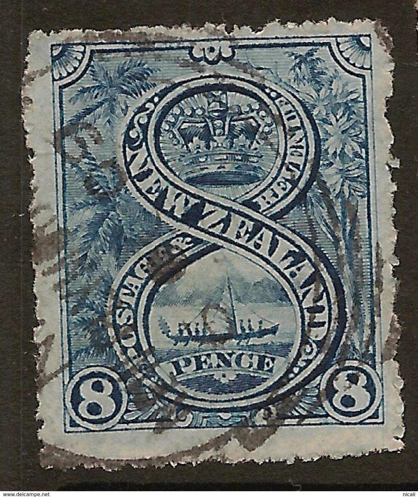 NZ 1898 8d Canoe P14 SG 325 U #ZS911 - Used Stamps