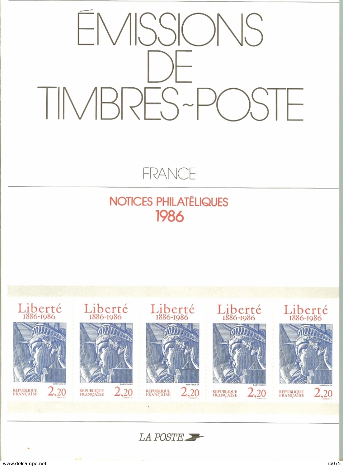 HB-P 102 Émissions De Timbres-Poste - Notices Philatéliques 1986 - Documents Of Postal Services