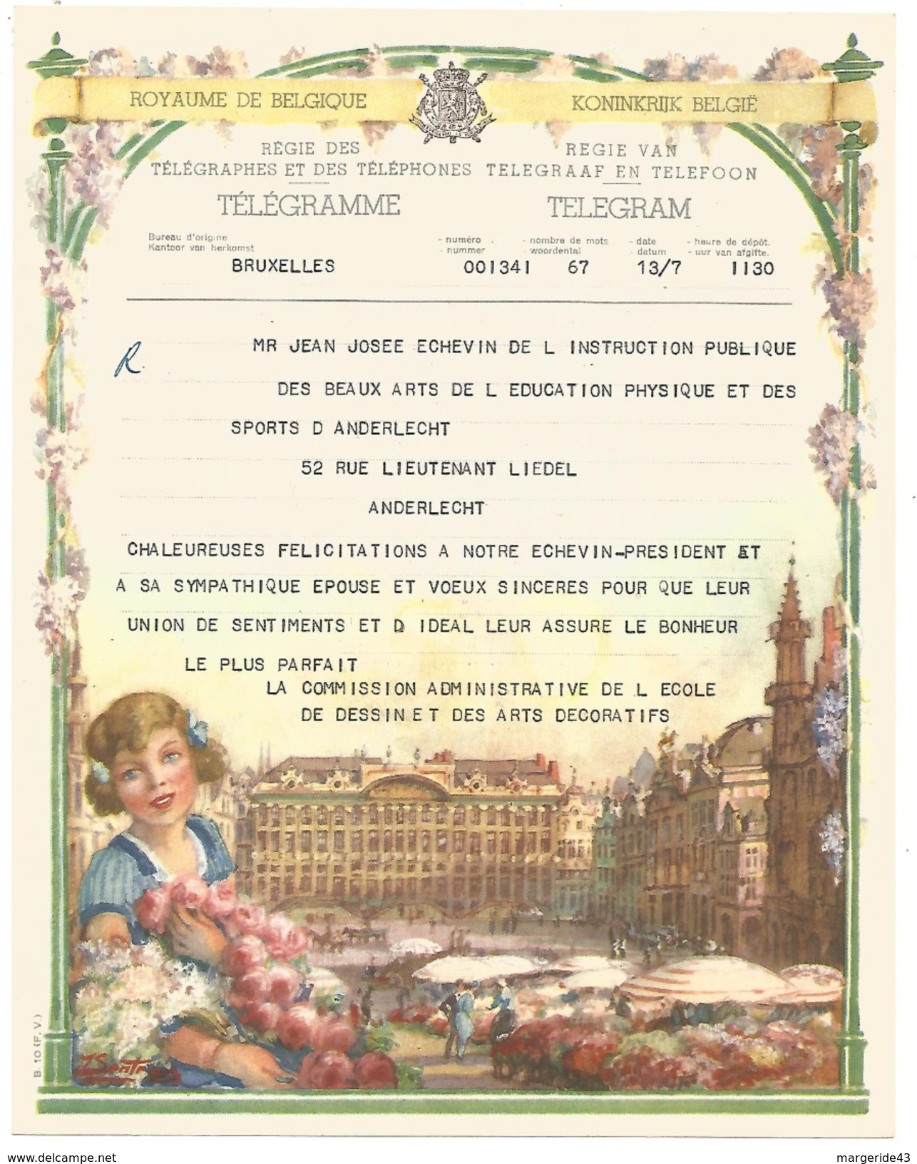 BELGIQUE TELEGRAMME ILLUSTRE MODELE B. 10 - Timbres Télégraphes [TG]