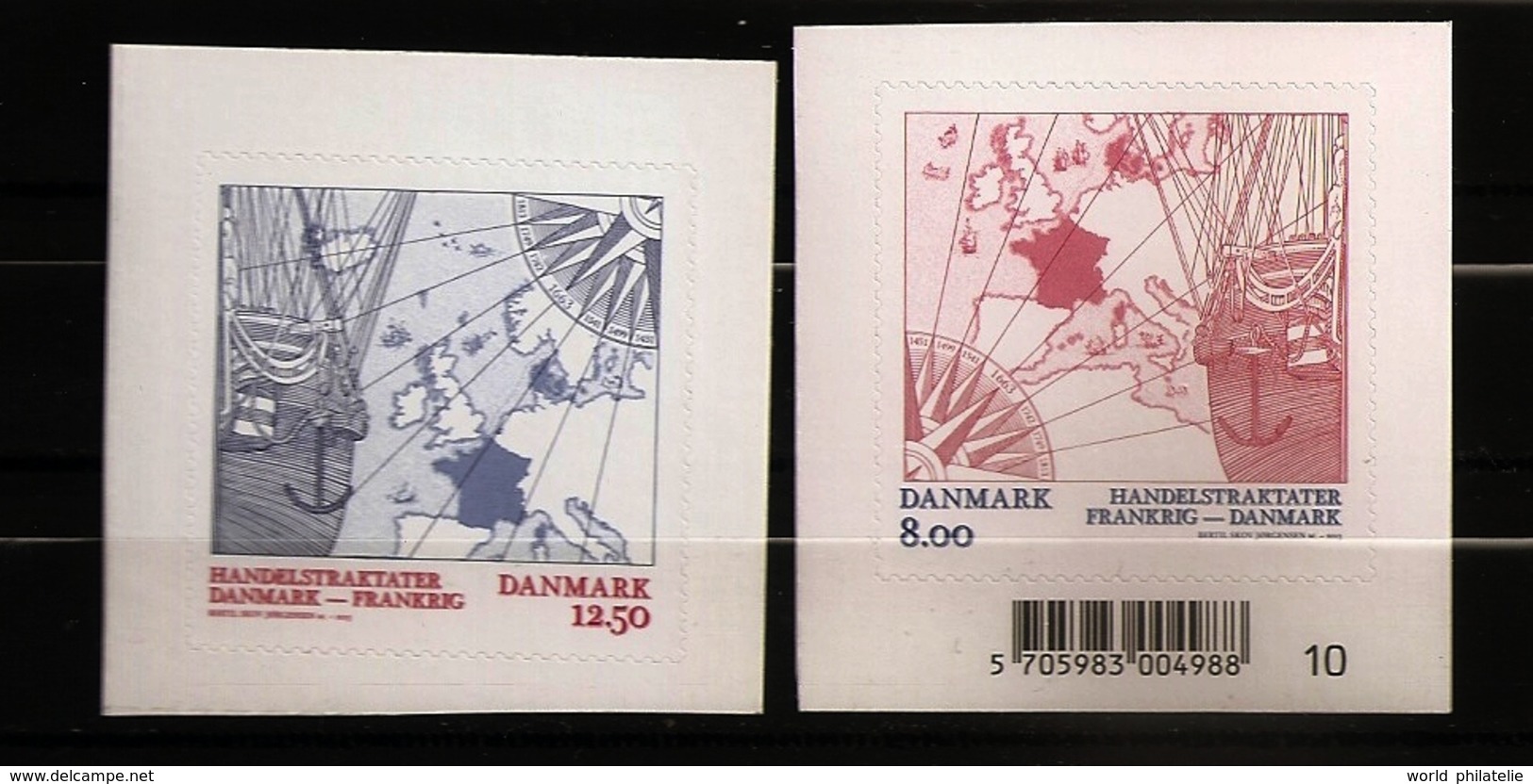 Danemark Danmark 2013 N° 1729 / 30 ** Emission Conjointe, France Ancre Rose Des Vents Voilier Navigateur Figure De Proue - Nuovi