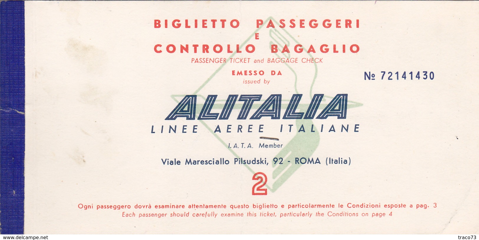 ALITALIA _ 1967 /   Ticket _ Biglietto Aereo ( Palermo - Tunisi AR ) _ Tassa Aeroportuale D'imbarco Da Lire 1000 - World